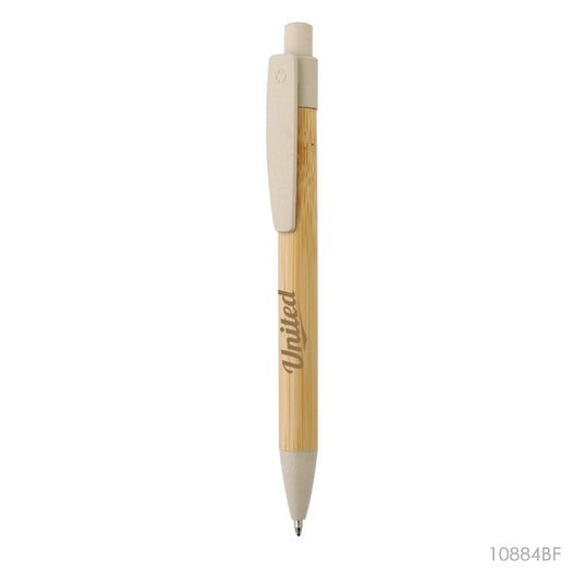 Lapicera Bambú eco-bio trigo natural. Logo personalizado, regalo corporativo.