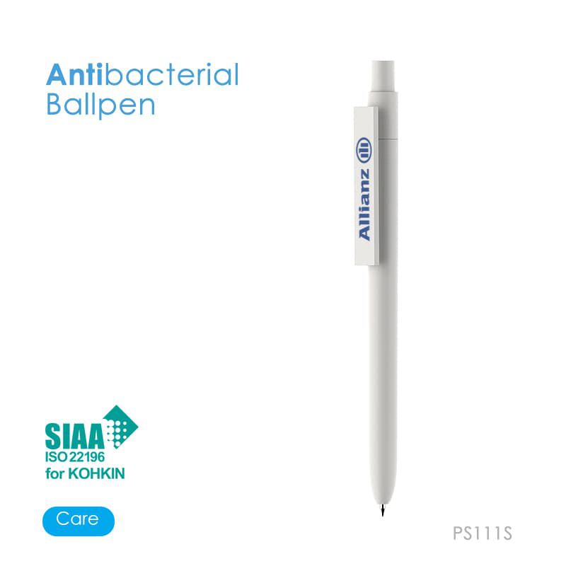 Lapicera Vera antibacterial, color blanco. Logo personalizado impresión uv. Regalo empresarial.