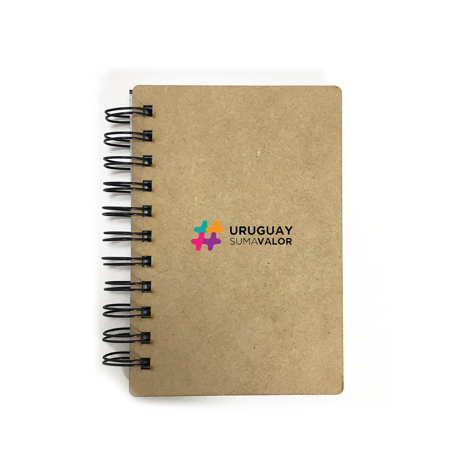 Libreta A6 con tapa de madera con logo y contratapa de cartón ecológico. Logo personalizado, regalo empresarial.