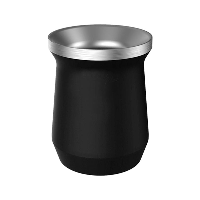 Mate de acero inoxidable de color negro. Logo personalizado, regalo corporativo.