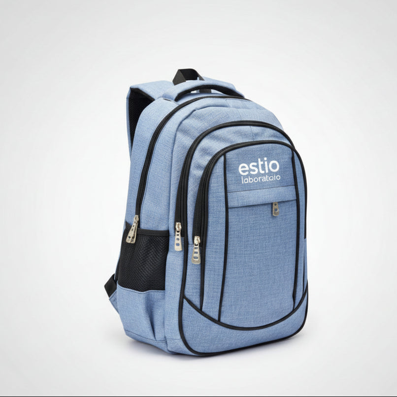 Mochila Cuatro cierres de color celeste Logo personalizado, regalo empresarial.