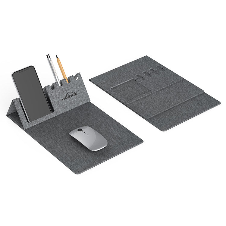 Mousepad EcoTech de color gris con productos. Logo personalizado regalo empresarial.