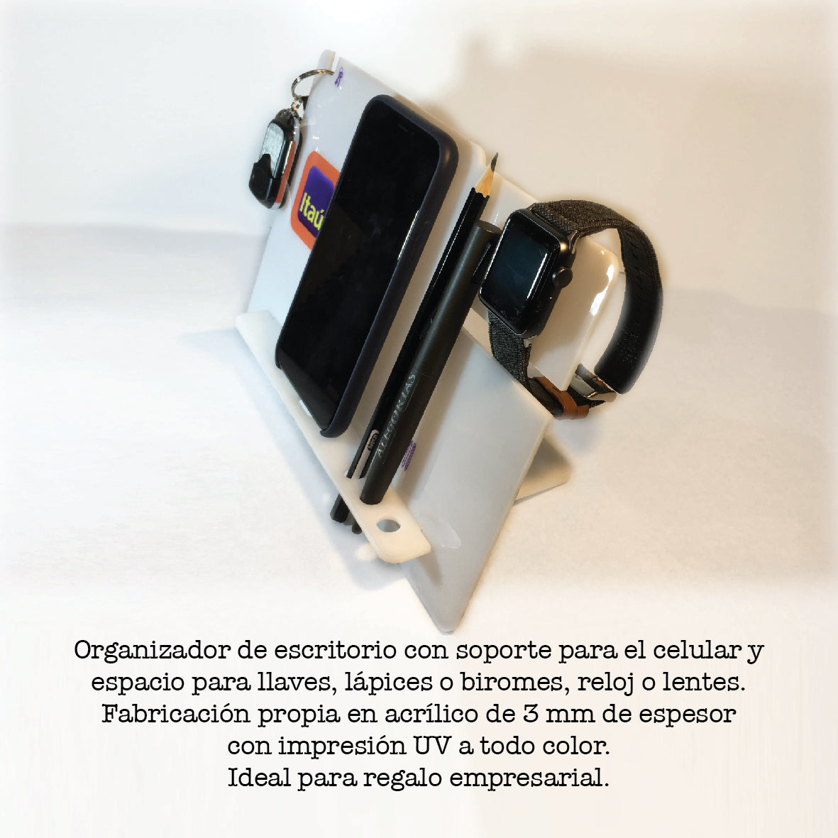 Organizador Senda de acrílico. Logo personalizado, regalo empresarial.