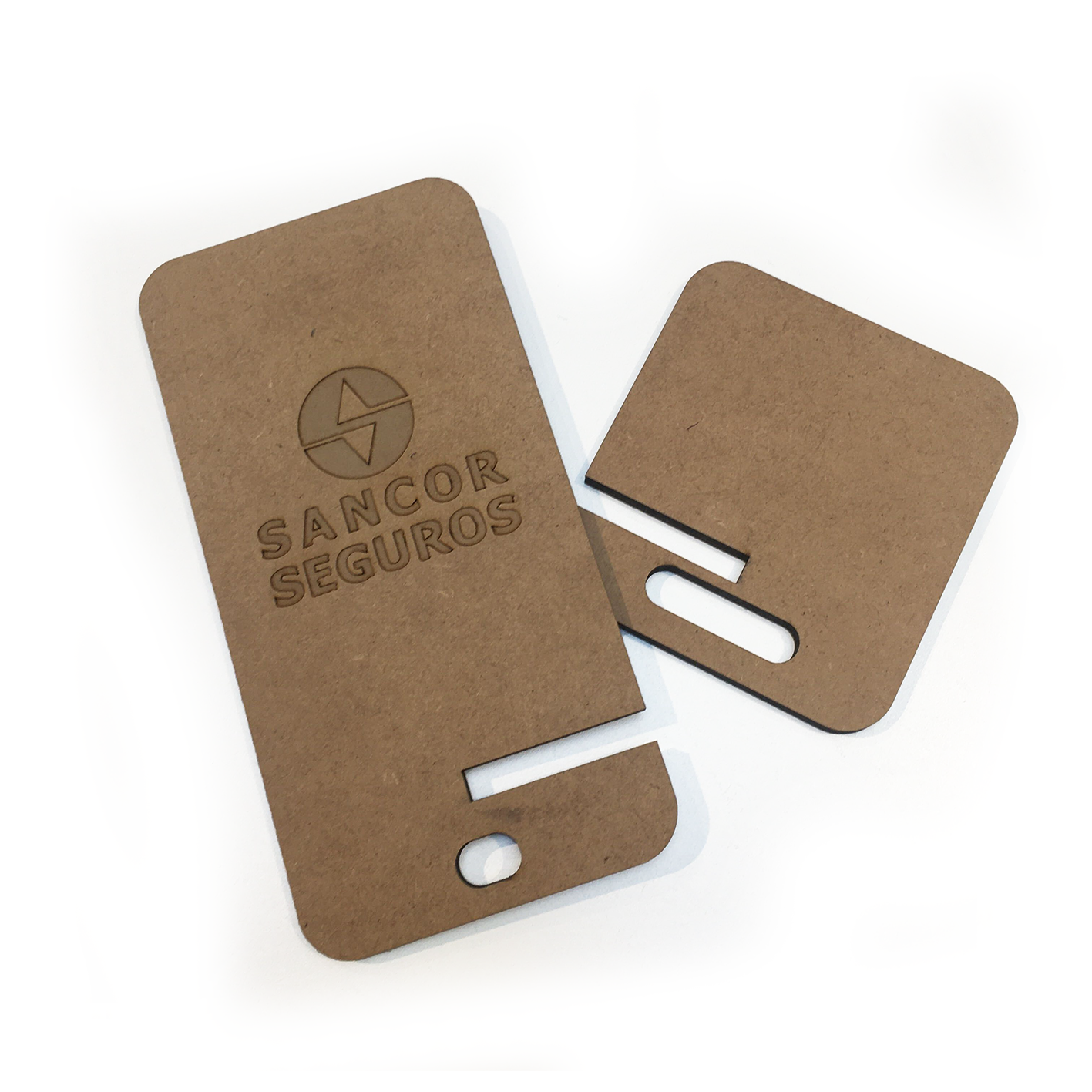Porta Celular Argón de madera. Logo personalizado, regalo empresarial.