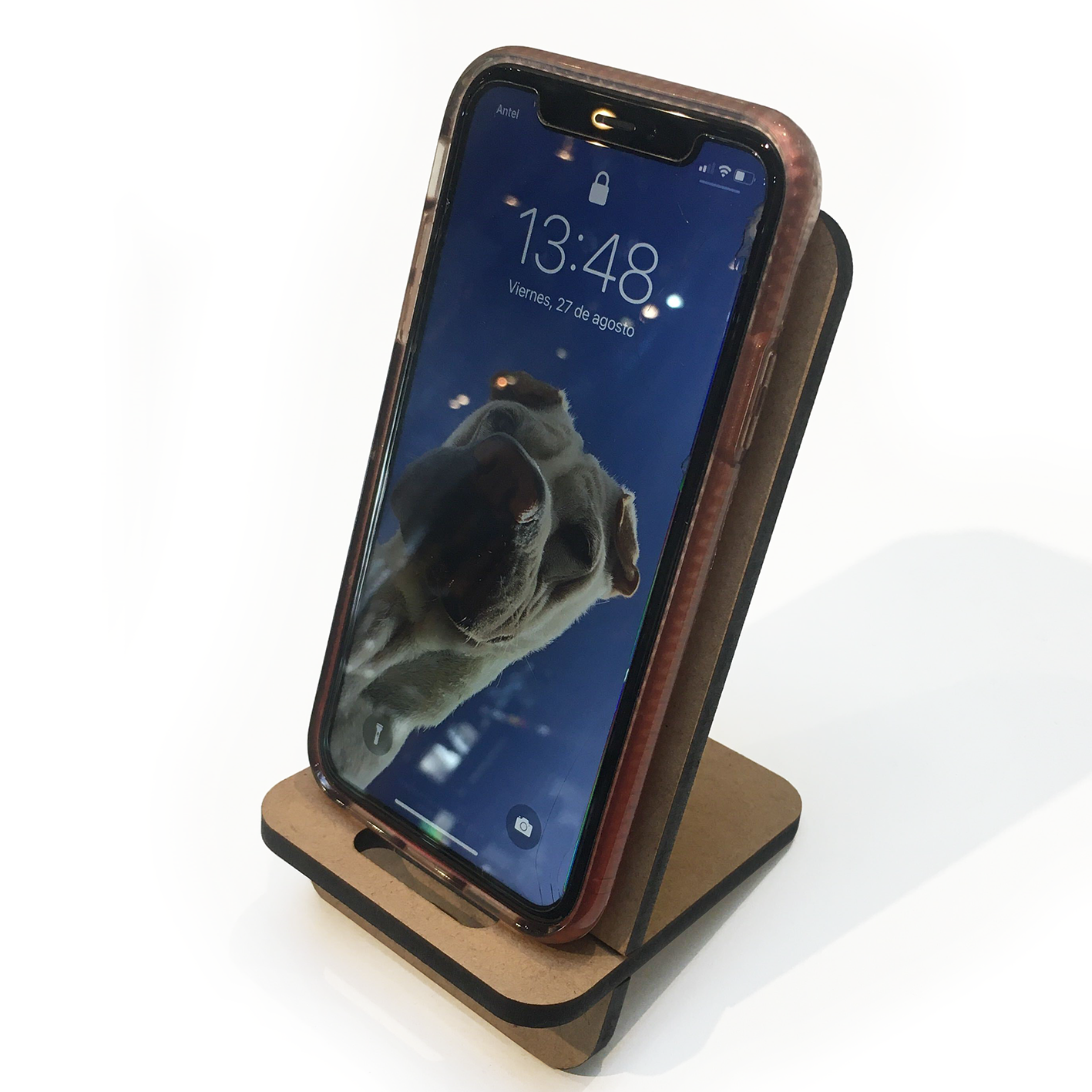 Porta celular Argón en mdf. Logo personalizado, regalo empresarial.