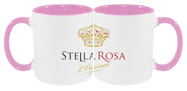 Taza con interior de color rosa. Logo personalizado, regalo empresarial.