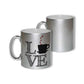 Taza metalizada de color plateada. Logo personalizado, regalo empresarial.