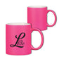 Taza neón de color rosa. Logo personalizado, regalo empresarial.